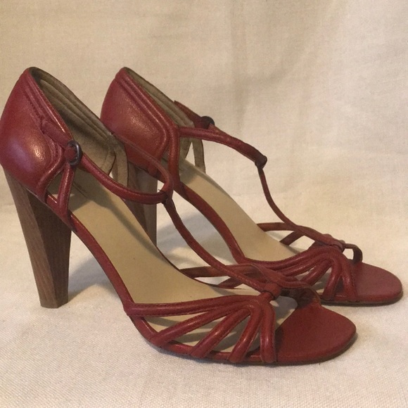Max Studio Red Leather Strappy Heeled Sandals - Picture 1 of 6